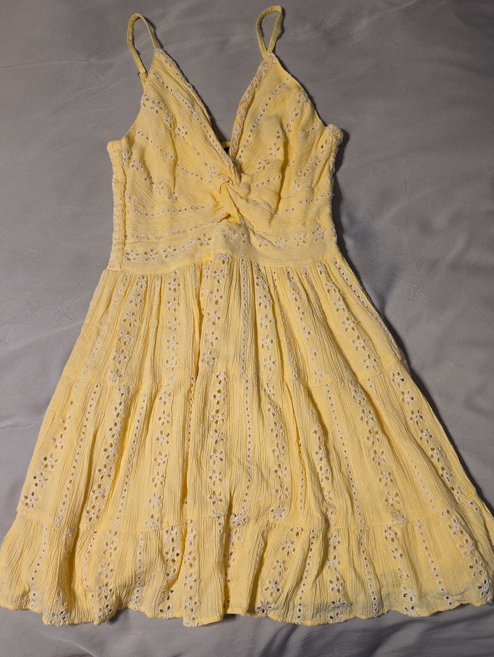 Angie Yellow Eyelet Spaghetti-Strap Summer Dress